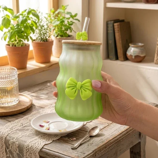 1Pcs Frosted Drinking Glasses With Natural Wooden Lids