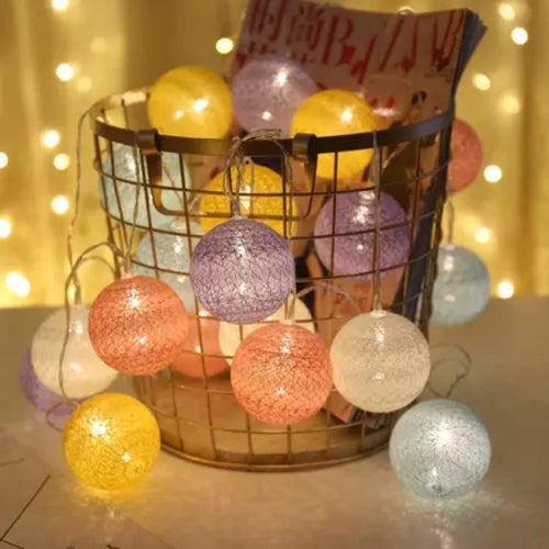 10pcs Decorative Pastel Cotton Ball LED String Lights