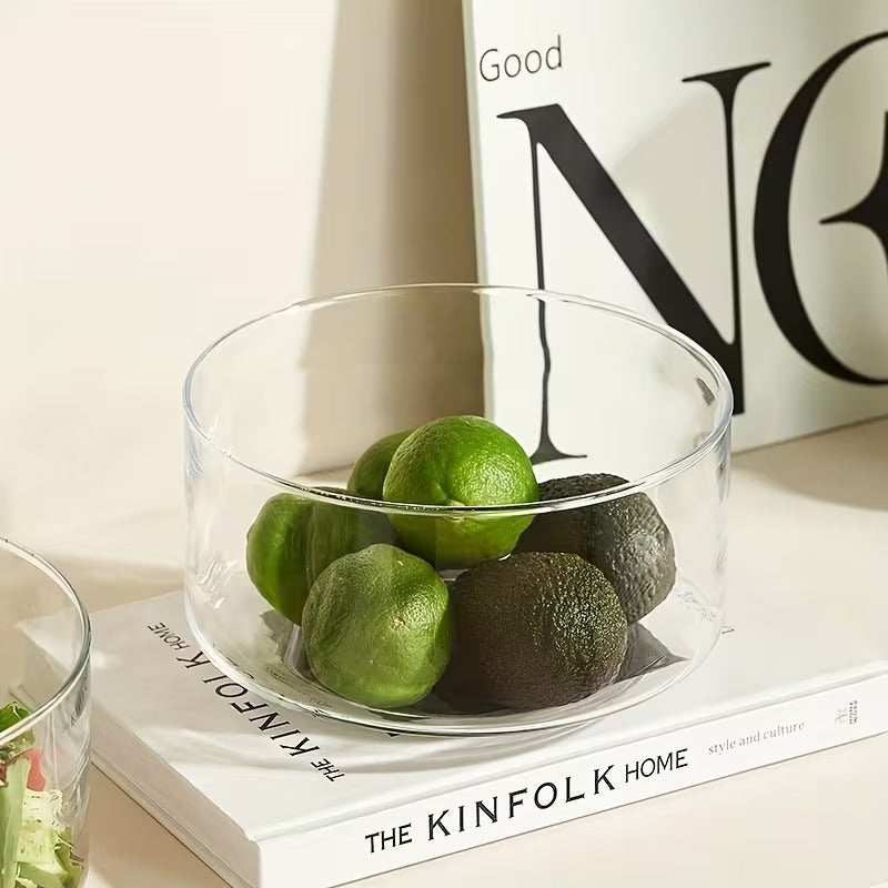 Multipurpose Glass Bowl with Bamboo Wooden Stand | 2100ml Modern Serving Bowl for Salad, Fruit & Snacks