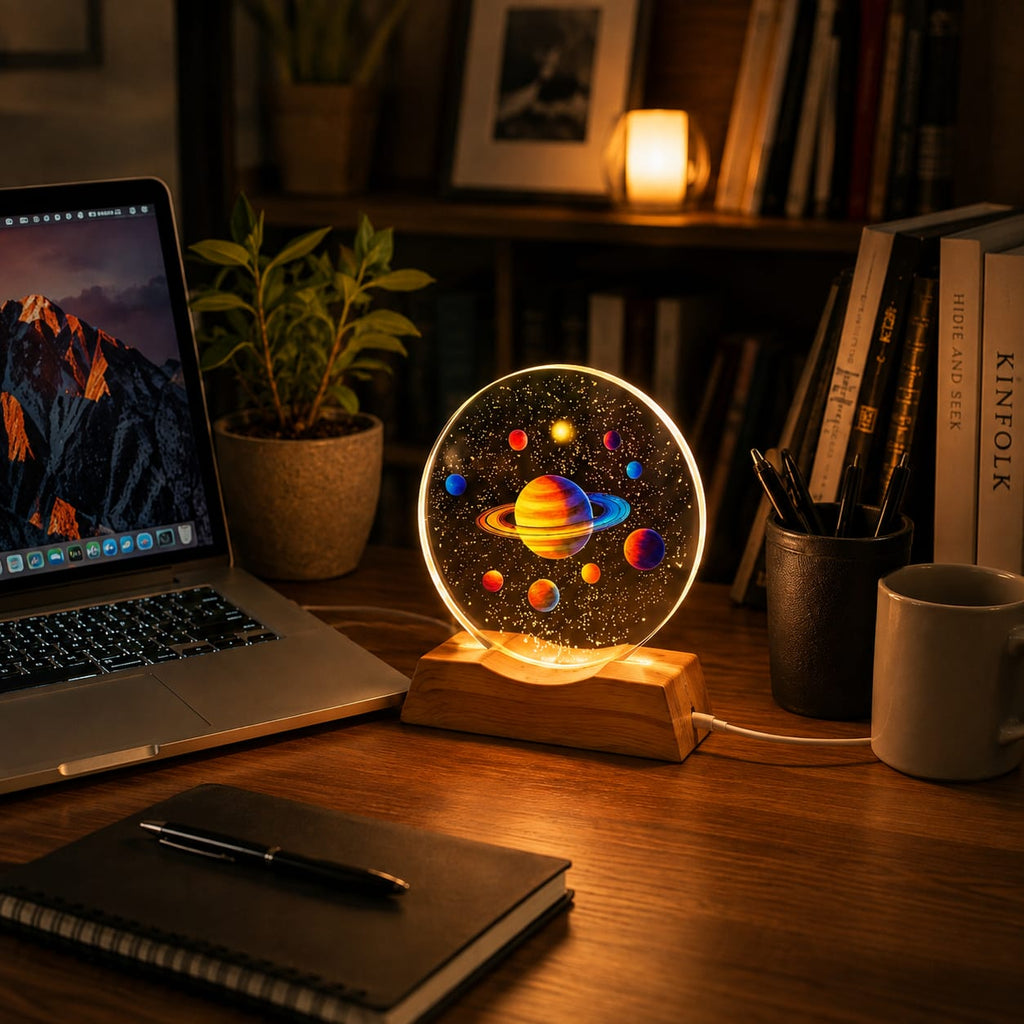 3D Solar System Crystal Night Lamp | USB Powered Planet Lamp for Bedroom & Home Décor