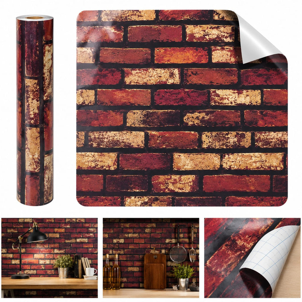 3D Red Brick Marble Sheet Peel & Stick & Easily Removable