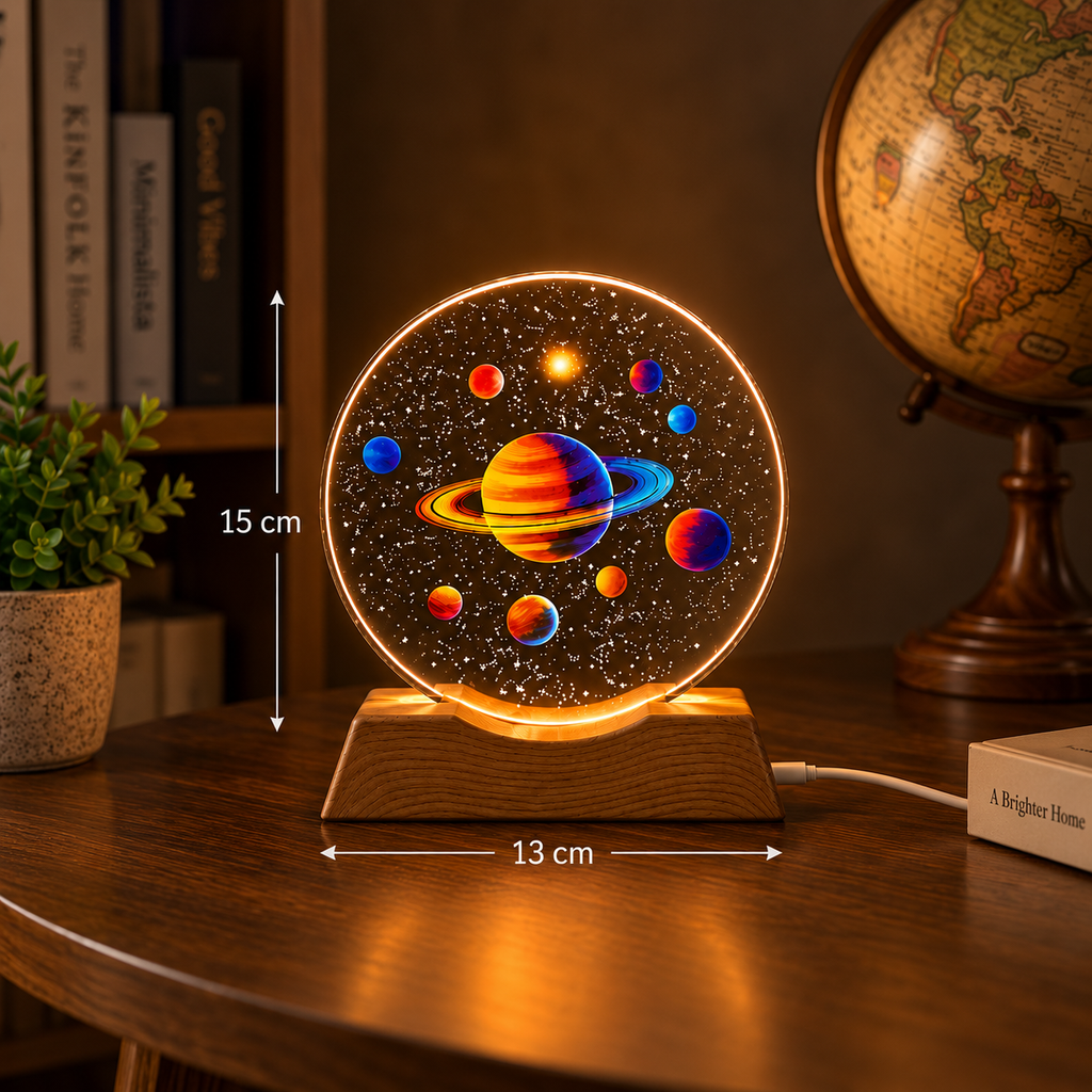 3D Solar System Crystal Night Lamp | USB Powered Planet Lamp for Bedroom & Home Décor