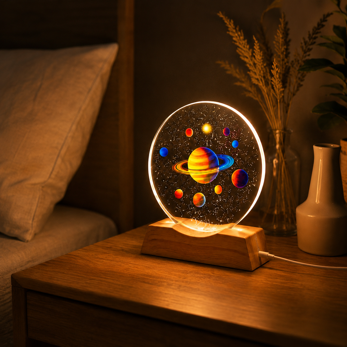 3D Solar System Crystal Night Lamp | USB Powered Planet Lamp for Bedroom & Home Décor