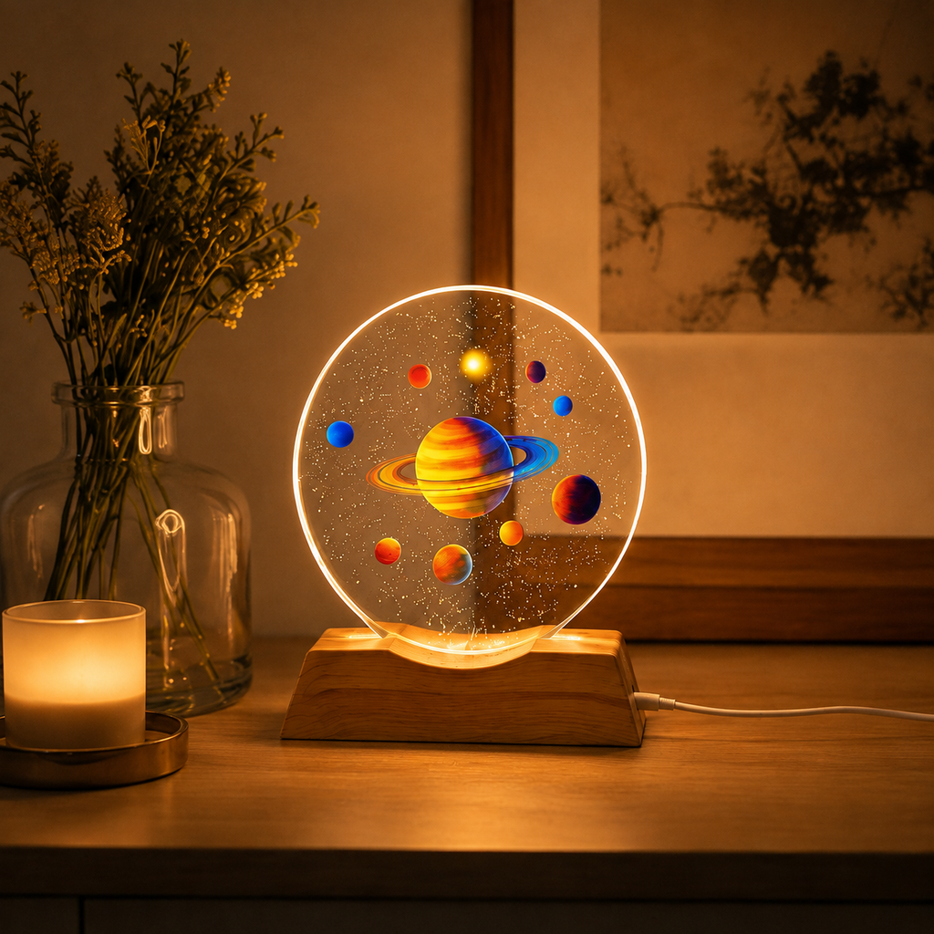 3D Solar System Crystal Night Lamp | USB Powered Planet Lamp for Bedroom & Home Décor