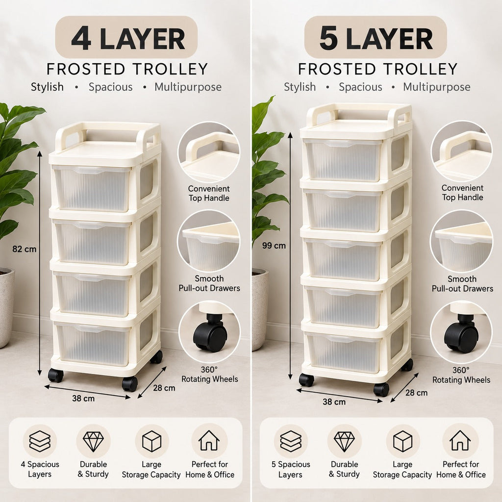 4 & 5-Tier Rolling Storage Cart with Drawers | Multipurpose Organizer on Wheels for Home, Office & Beauty Storage