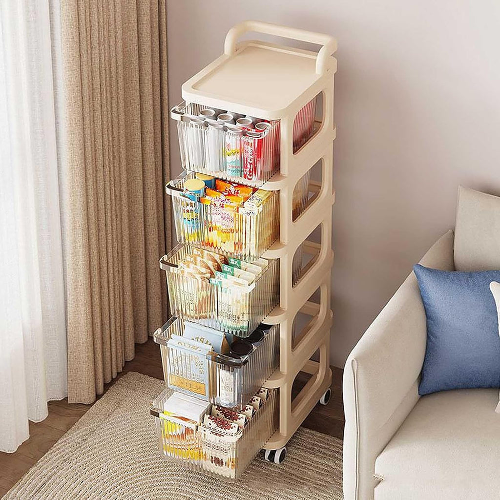 4 & 5-Tier Rolling Storage Cart with Drawers | Multipurpose Organizer on Wheels for Home, Office & Beauty Storage