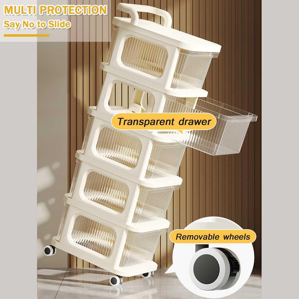 4 & 5-Tier Rolling Storage Cart with Drawers | Multipurpose Organizer on Wheels for Home, Office & Beauty Storage