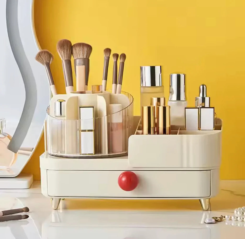 Cosmetic Storage Holder With Rotating Makeup Brush Holder