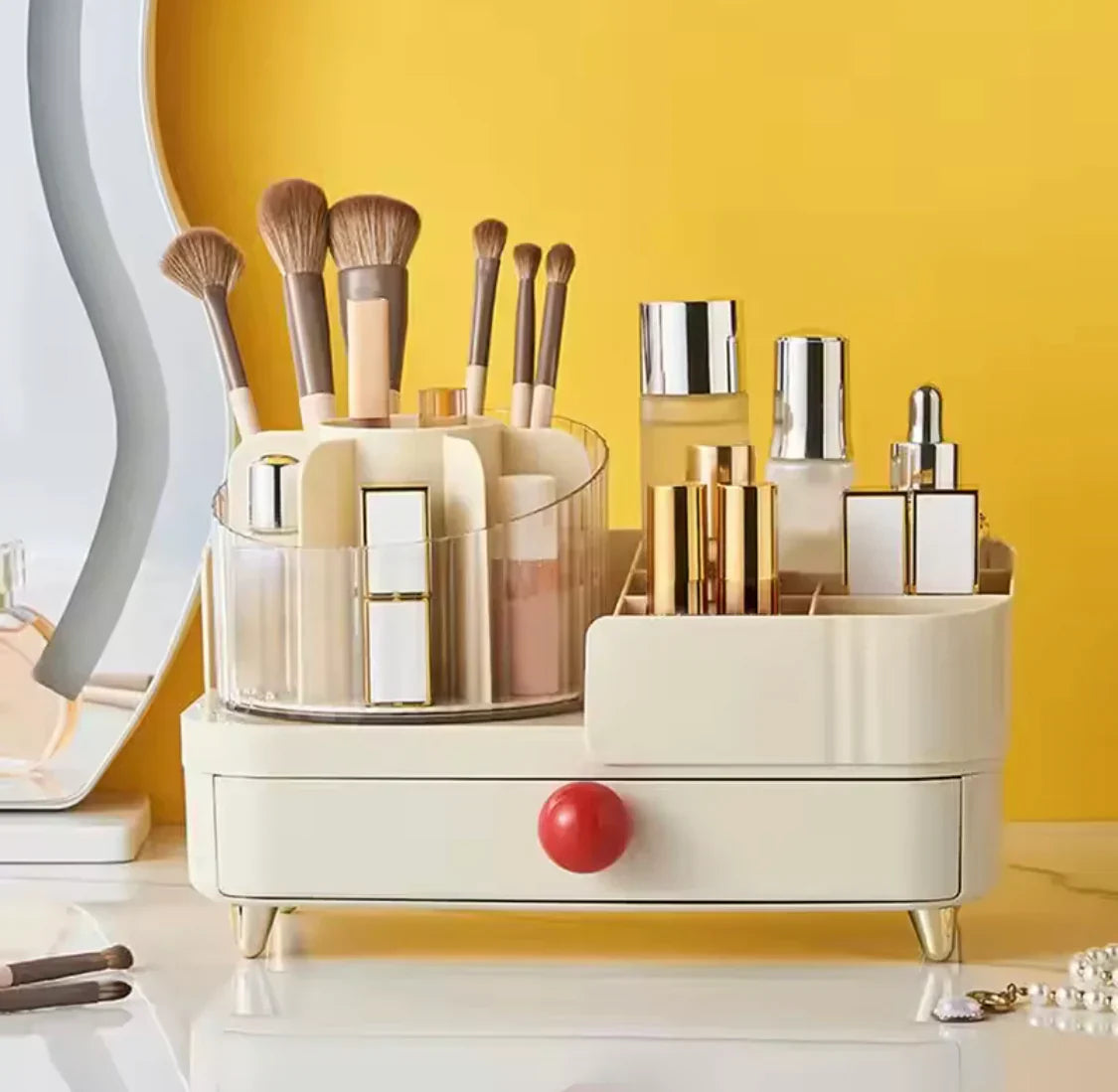 Cosmetic Storage Holder With Rotating Makeup Brush Holder