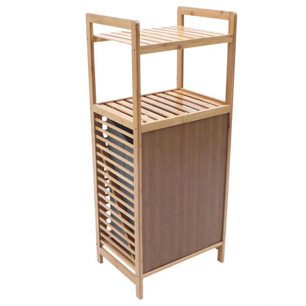 Bamboo Laundry Basket with 2-Tier Storage Shelf – Multi-Purpose Organizer