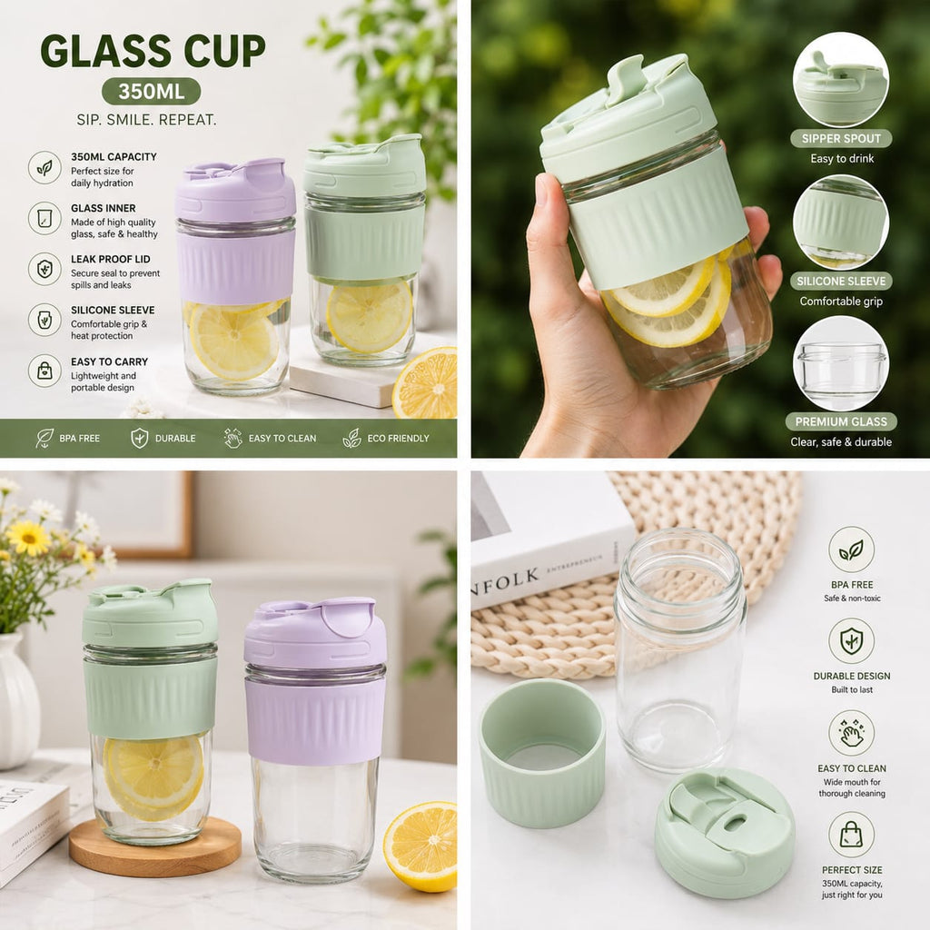 350ML Borosilicate Glass Cup For Coffee & Tea (Random Color)