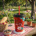 Cartoon Printed Reusable Cup With Lid & Straw For Kids