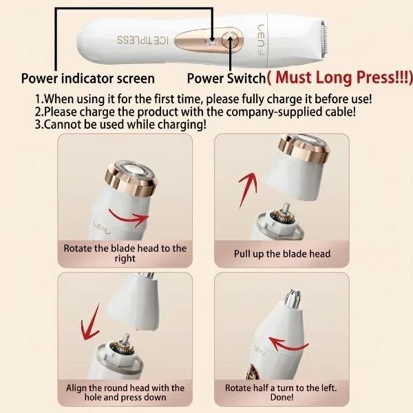 3 In 1 Facial Hair Remover & Eyebrow Trimmer (Rechargeable)