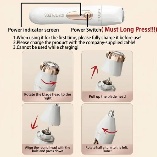 3 In 1 Facial Hair Remover & Eyebrow Trimmer (Rechargeable)