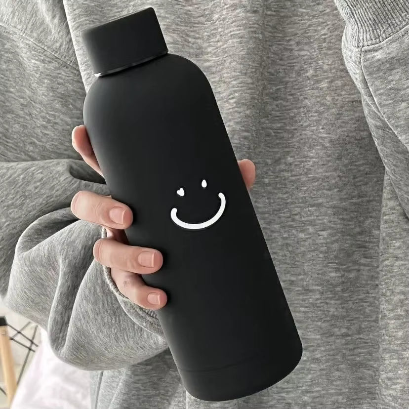 500ML Aesthetic Smile Face Glass Bottle (Random Color)