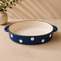 DANNY HOME 13.25-Inch Oval Ceramic Baking Dish with Handles | Blue Polka Dot Oven-to-Table Casserole & Bakeware