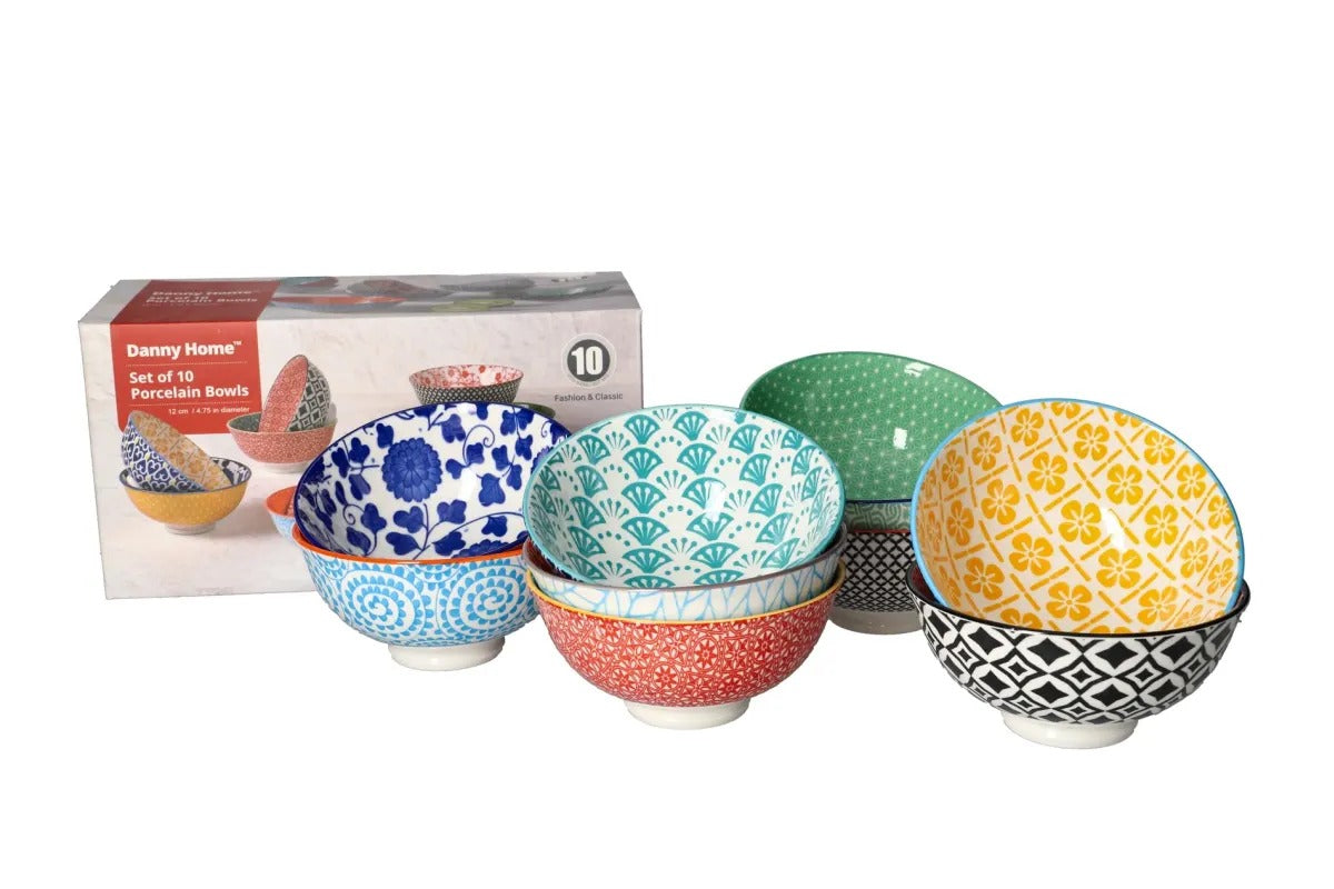 DANNY HOME 4.75″ Bohemian All Purpose Bowls – Set of 10 | Premium Ceramic Tableware