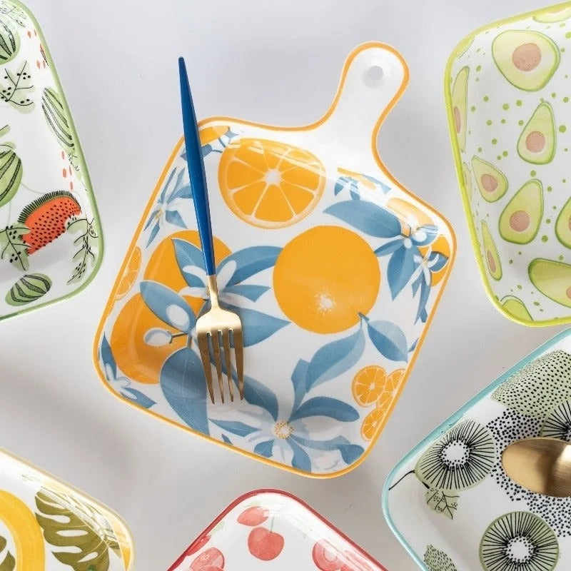 DANNY HOME Fruit Print Ceramic Serving Dish – Elegant Tableware for Serving Fruits & Snacks
