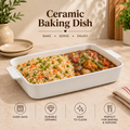 DANNY HOME White Ceramic Baking Dish | Rectangular Oven-Safe Bakeware Tray