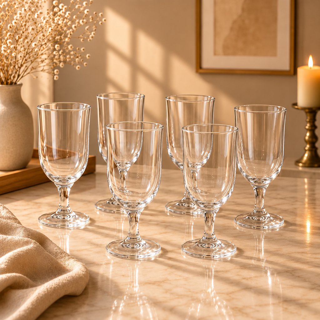 DELISOGA 340ml Stemmed Juice & Water Glass Set of 6 – Elegant Drinking Glasses