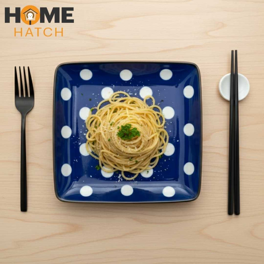 DANNY HOME Square Ceramic Dinner Plate  Blue Polka Dot Design