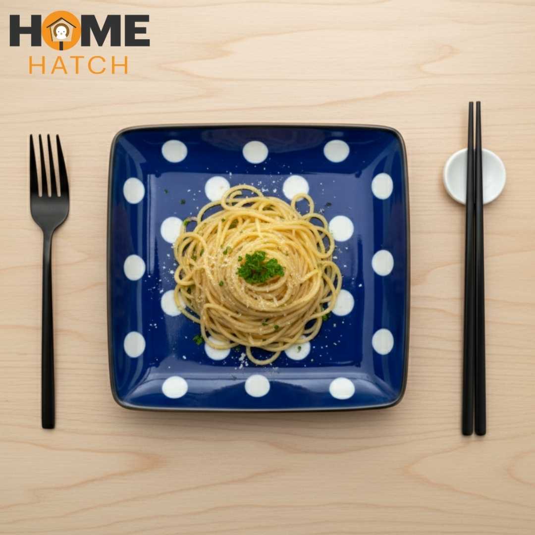 DANNY HOME Square Ceramic Dinner Plate  Blue Polka Dot Design