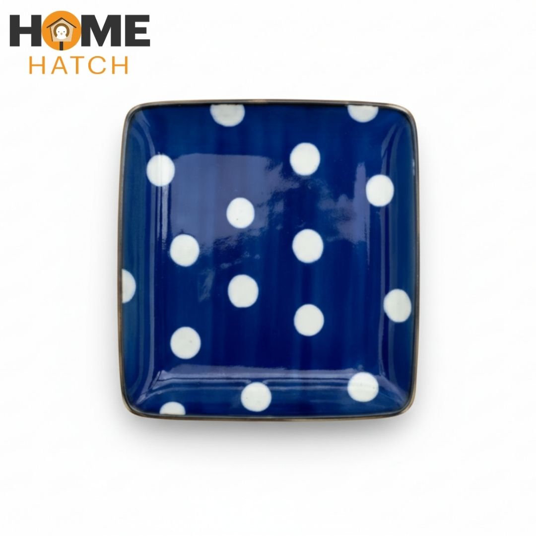DANNY HOME Square Ceramic Dinner Plate  Blue Polka Dot Design