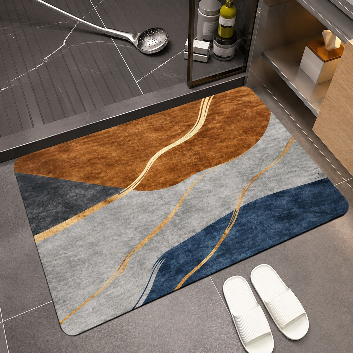 Soft Non Slip Bathroom Rug Abstract Design Floor Mat (22x15Inch)
