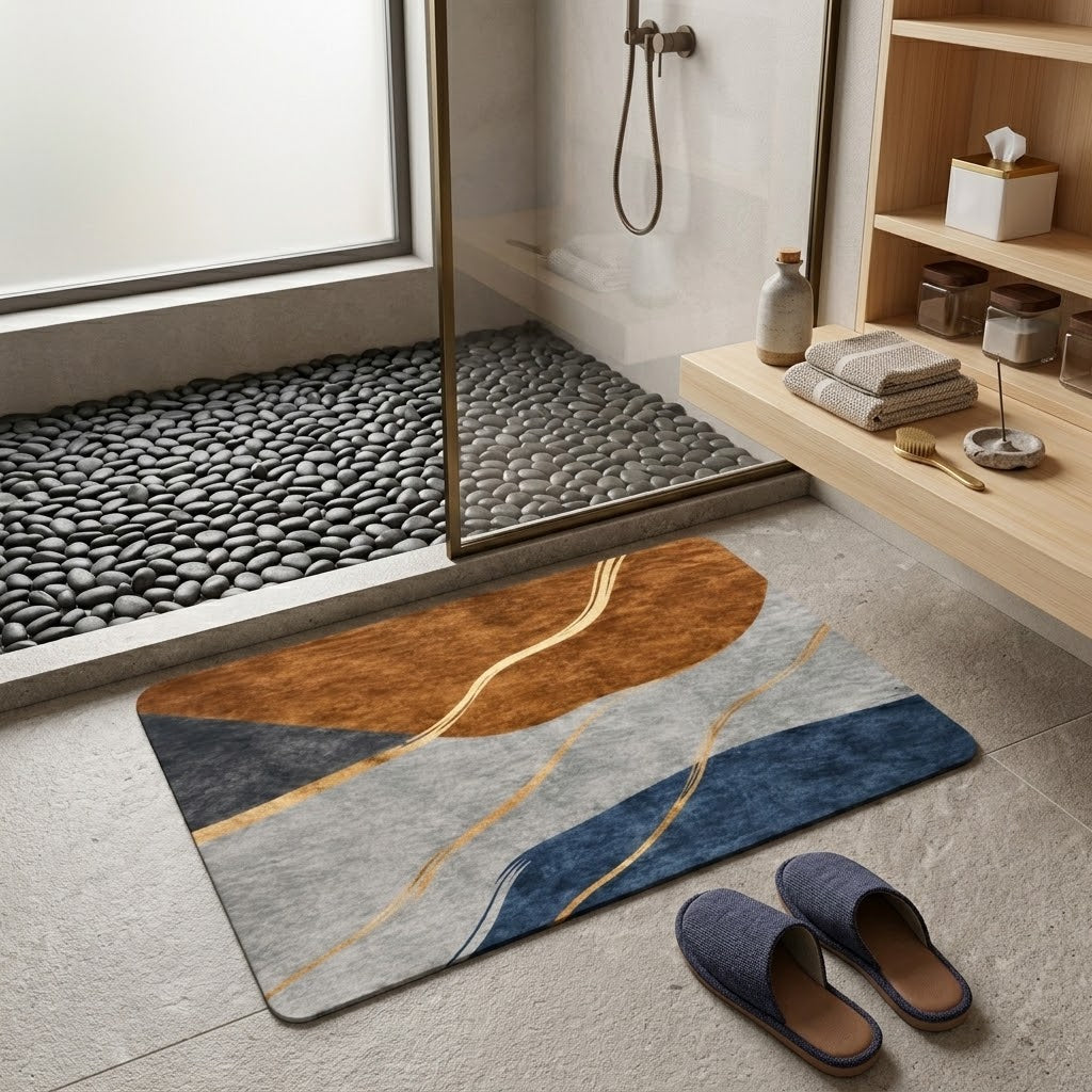 Soft Non Slip Bathroom Rug Abstract Design Floor Mat (22x15Inch)