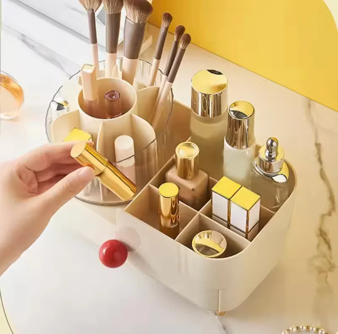 Cosmetic Storage Holder With Rotating Makeup Brush Holder