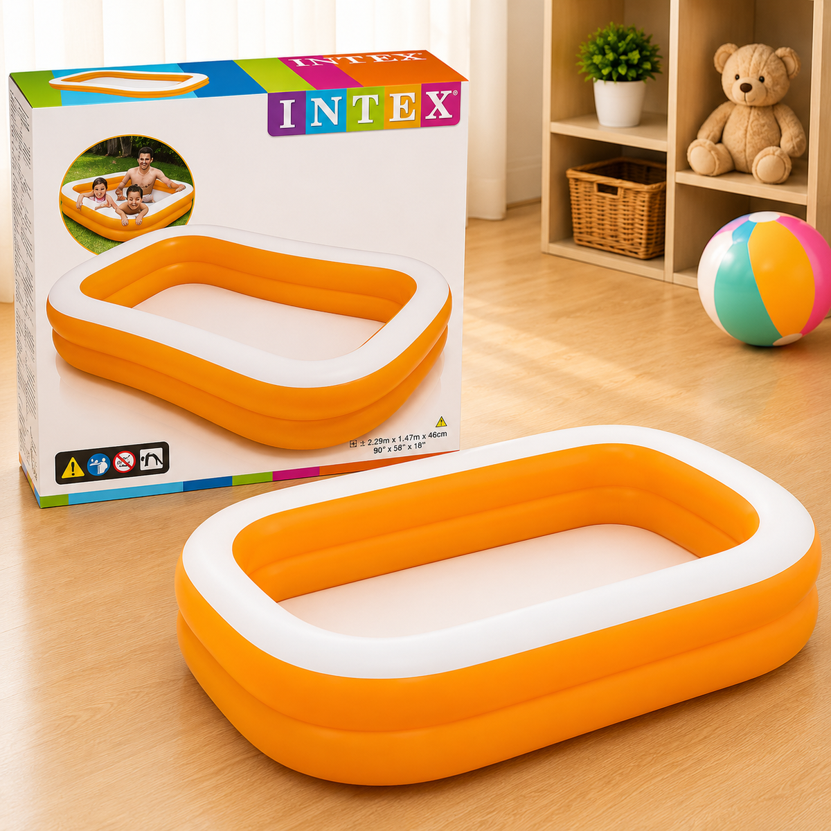INTEX Mandarin Pool 90 x 60 x 19 Inches | Large Family Inflatable Swimming Pool for Kids & Backyard Summer Fun
