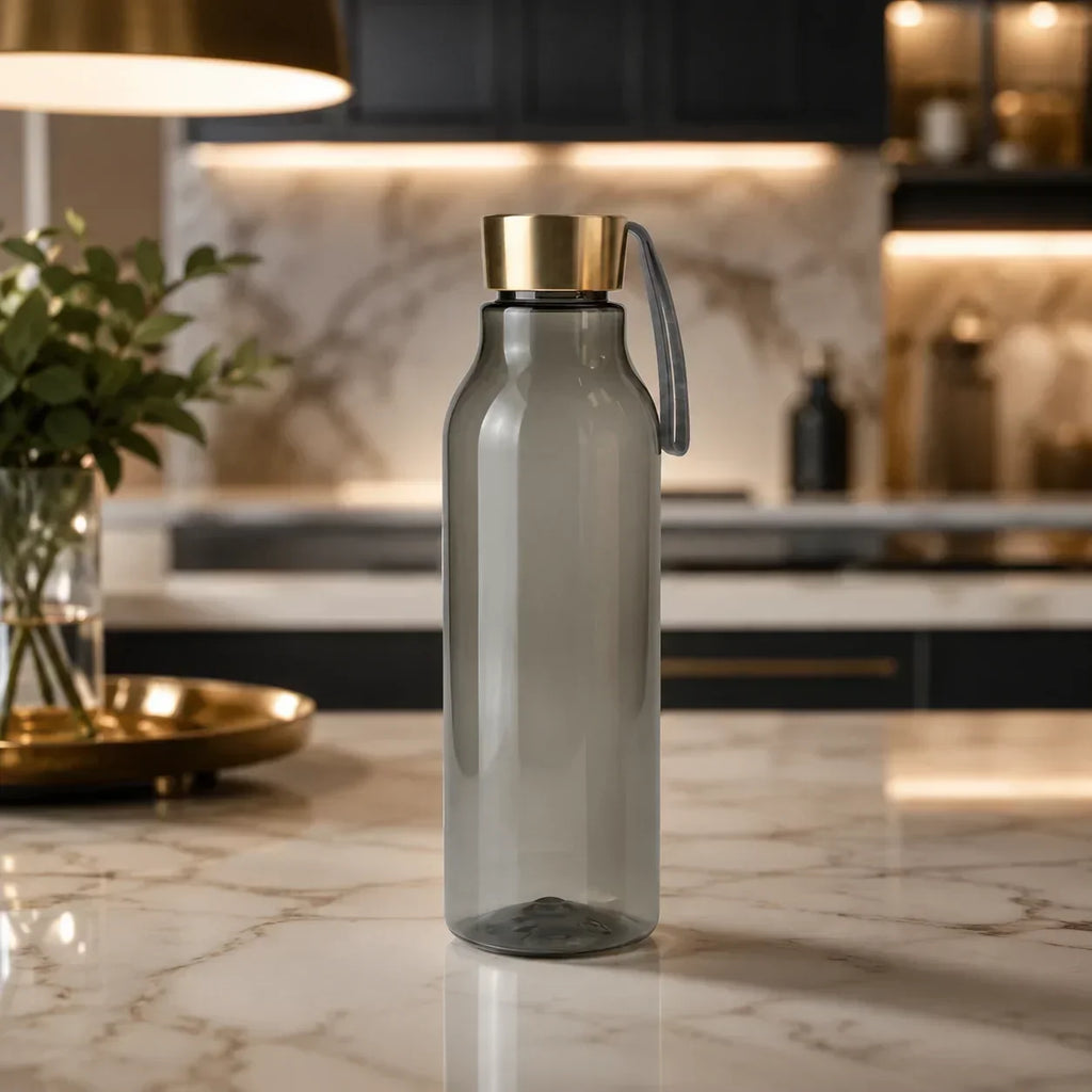Golden Cap Plastic Water Bottle With Strap ___ 600ml (Random Color)