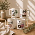 Long Coffee Doodle Mug | Printed Ceramic Coffee Cup for Tea, Coffee, Home & Office