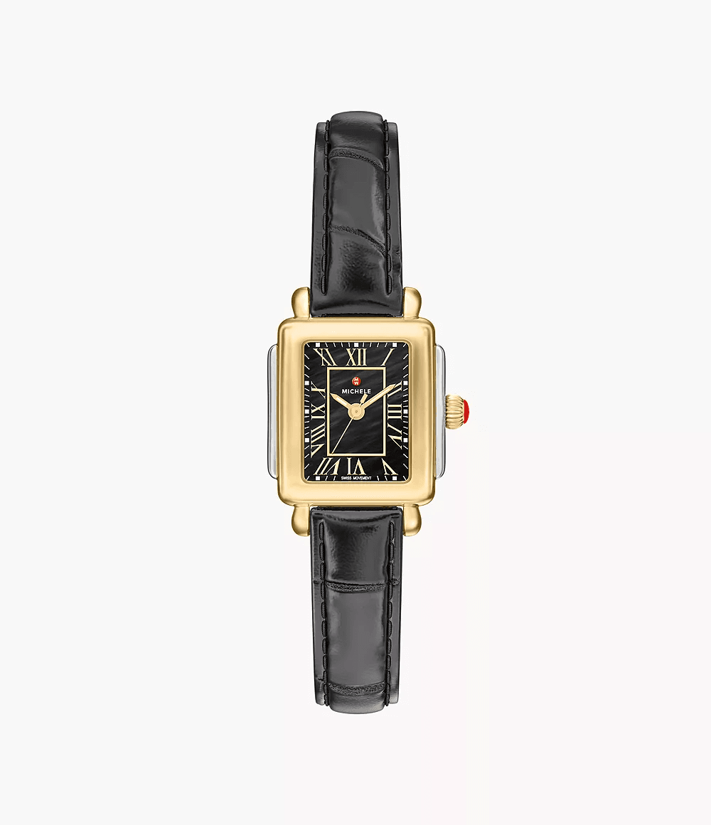 Michele Deco Madison Mini Black Leather Watch MWW06D000179