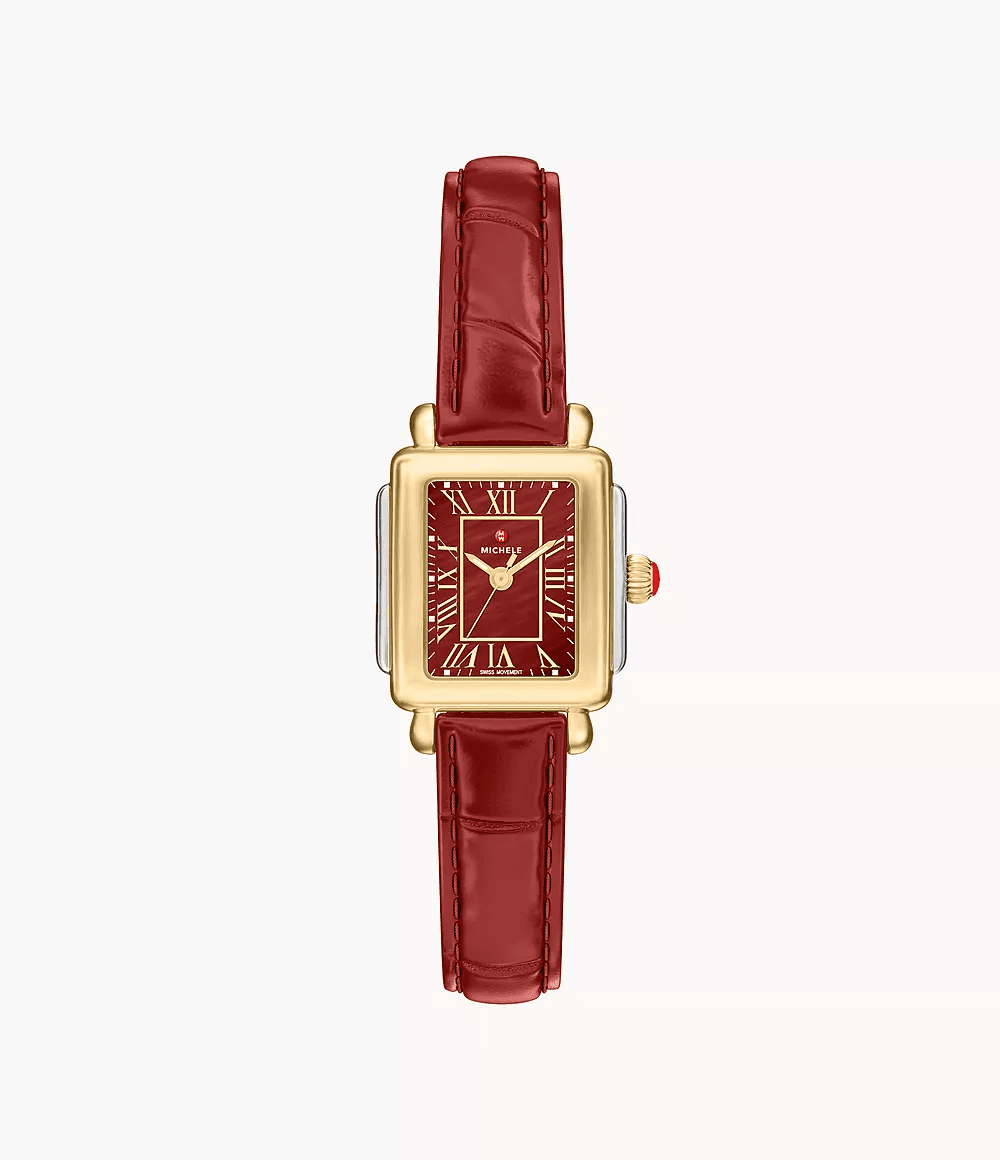 Michele Deco Madison Mini Ruby Red Leather Watch MWW06D000181