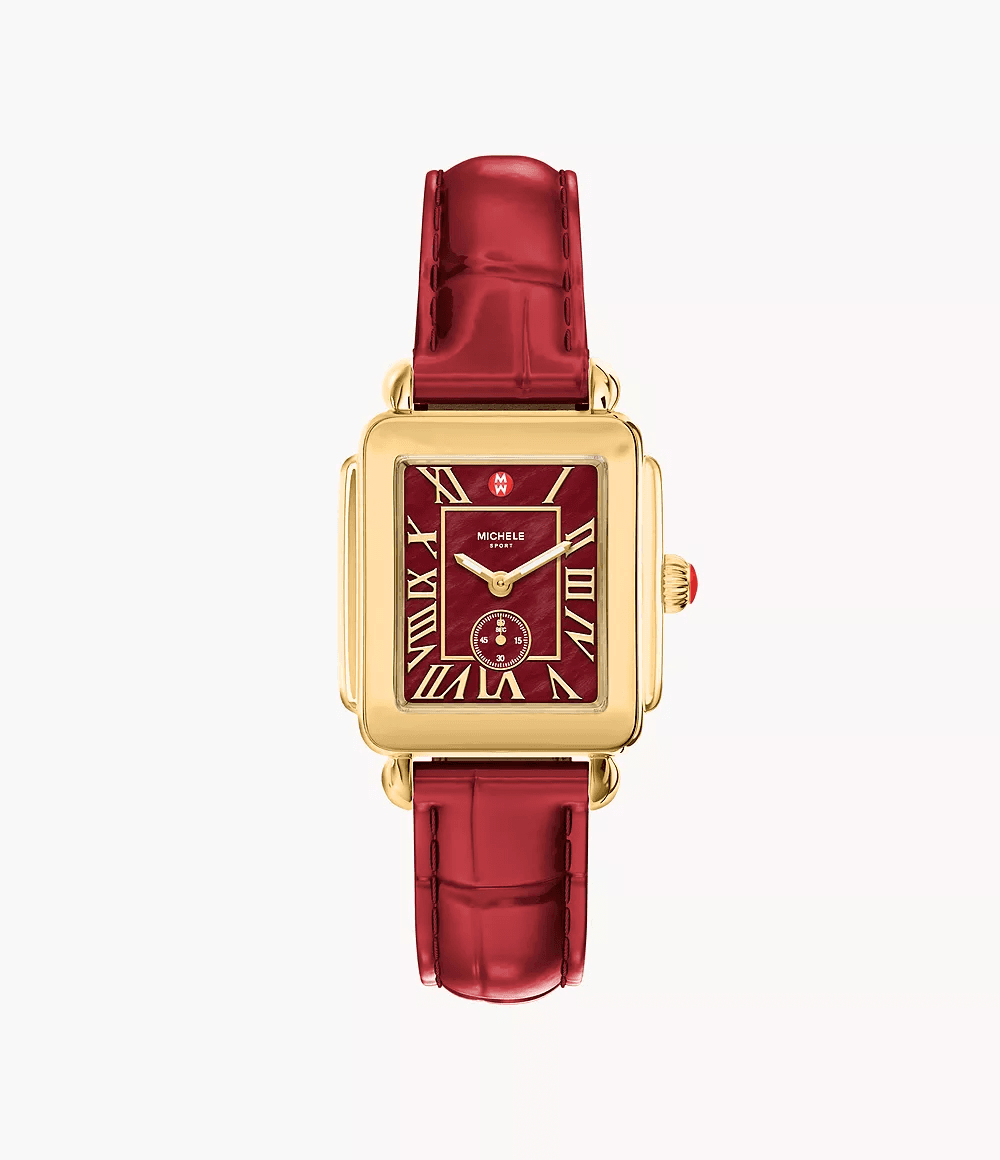 Michele Deco Sport Mid Ruby Red Leather Watch MWW06H000013