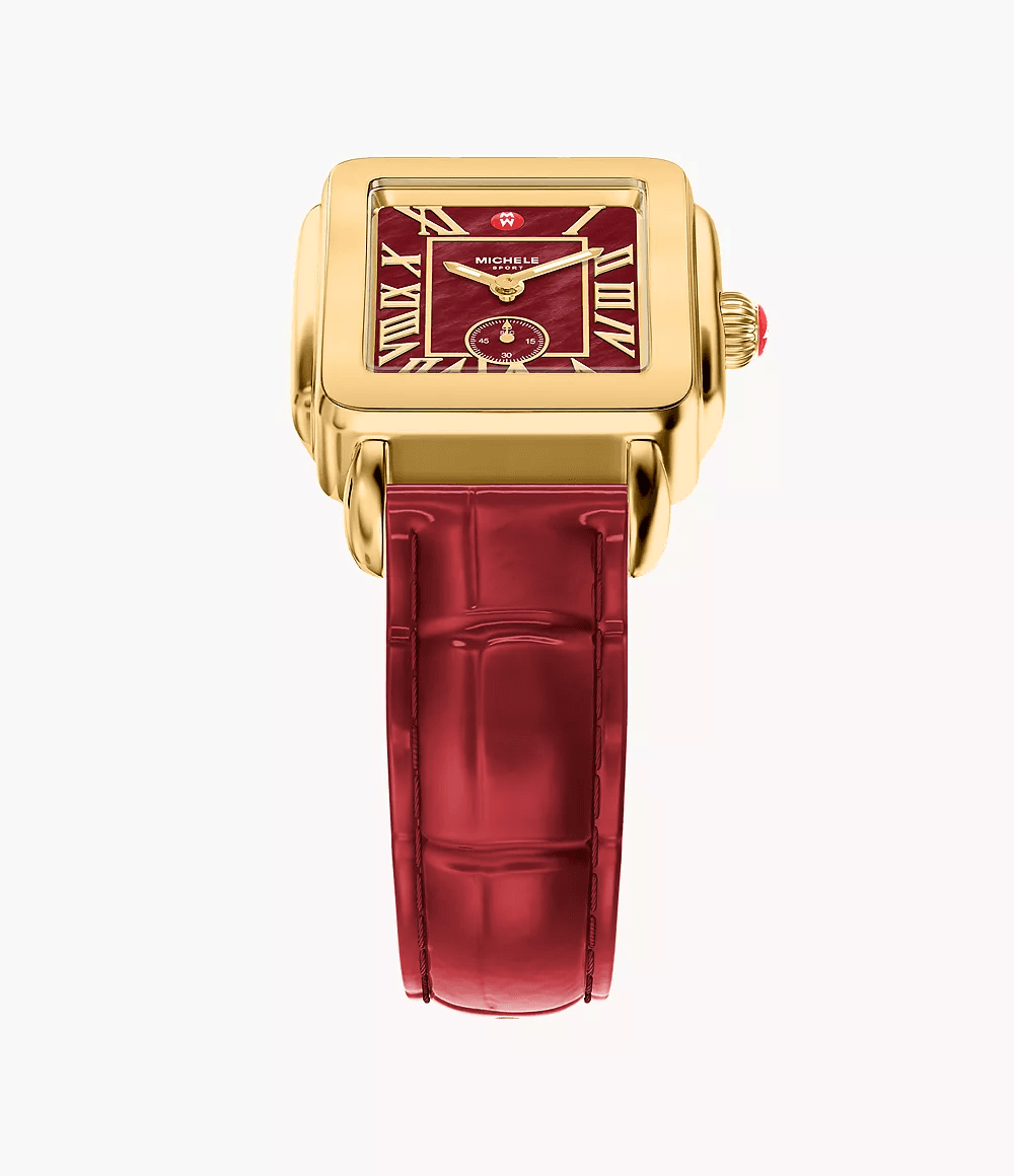 Michele Deco Sport Mid Ruby Red Leather Watch MWW06H000013