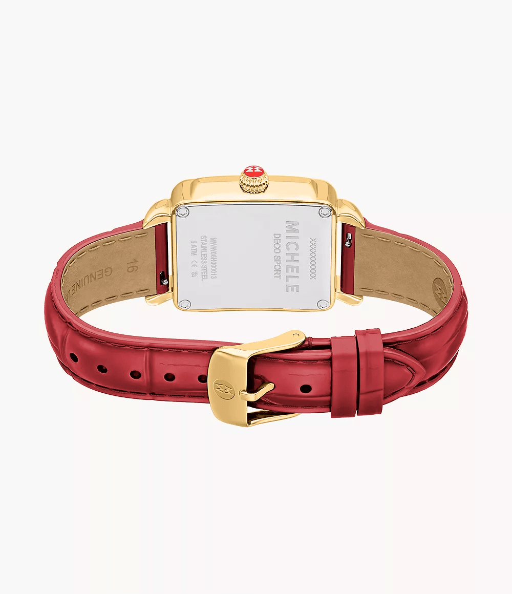 Michele Deco Sport Mid Ruby Red Leather Watch MWW06H000013