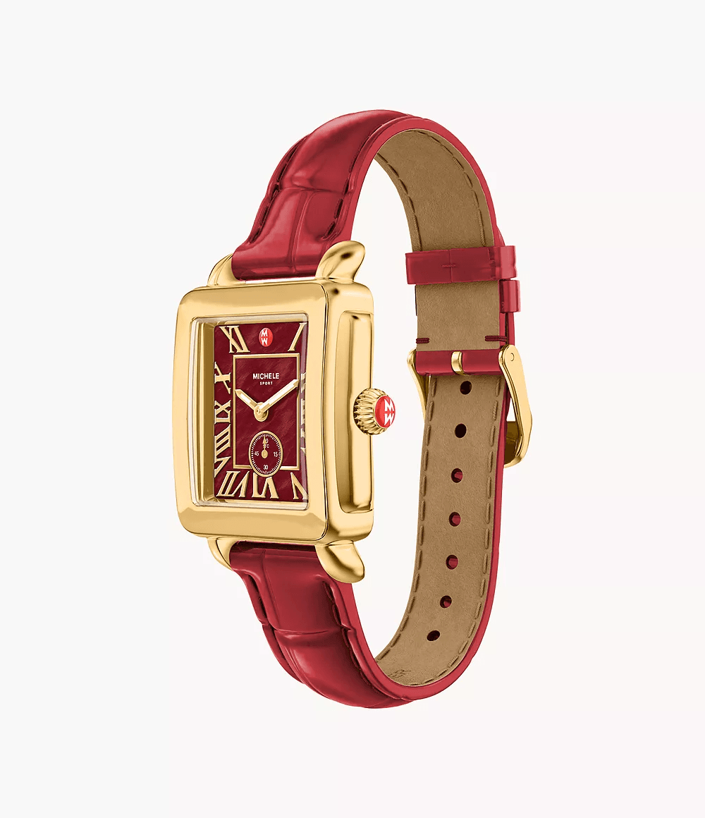 Michele Deco Sport Mid Ruby Red Leather Watch MWW06H000013