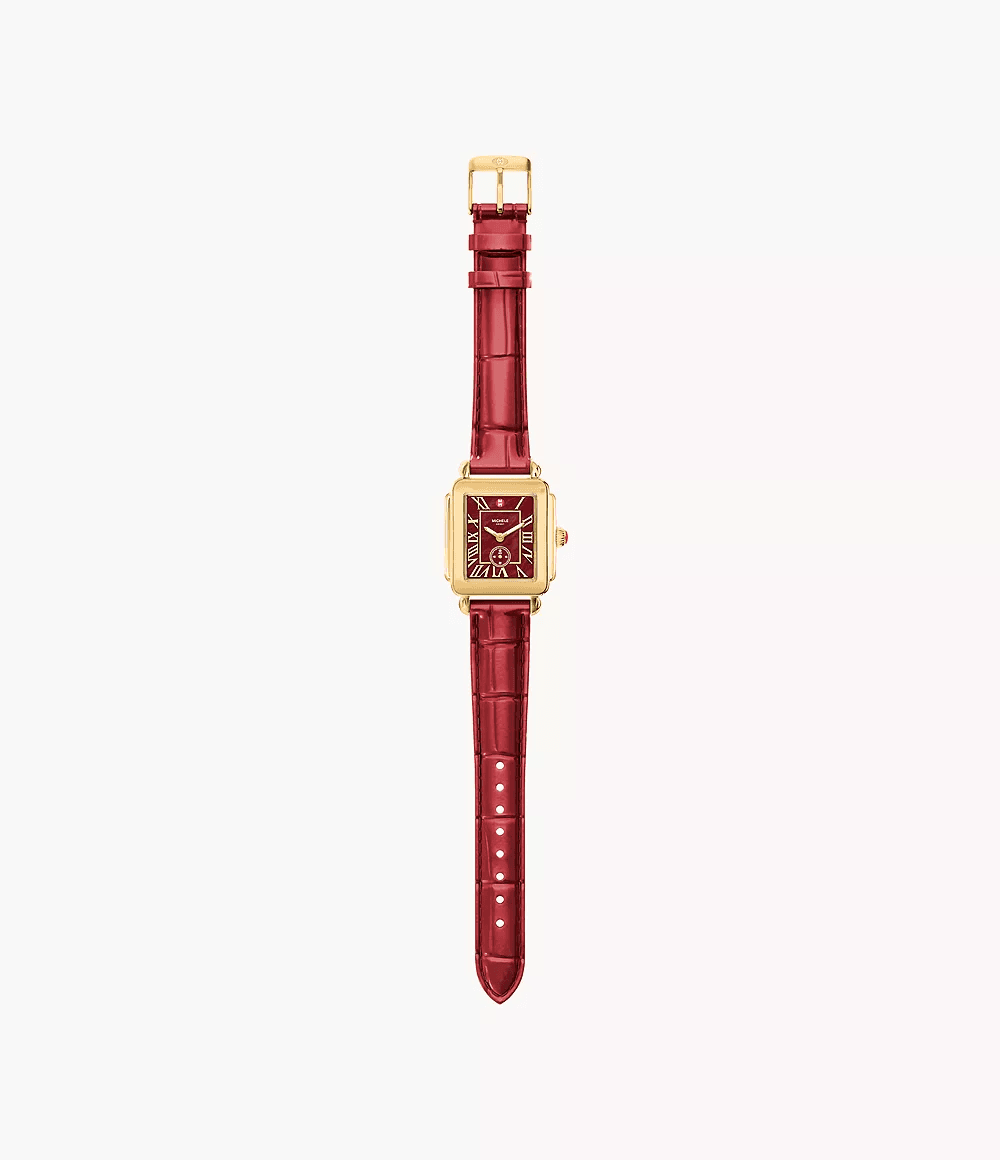 Michele Deco Sport Mid Ruby Red Leather Watch MWW06H000013