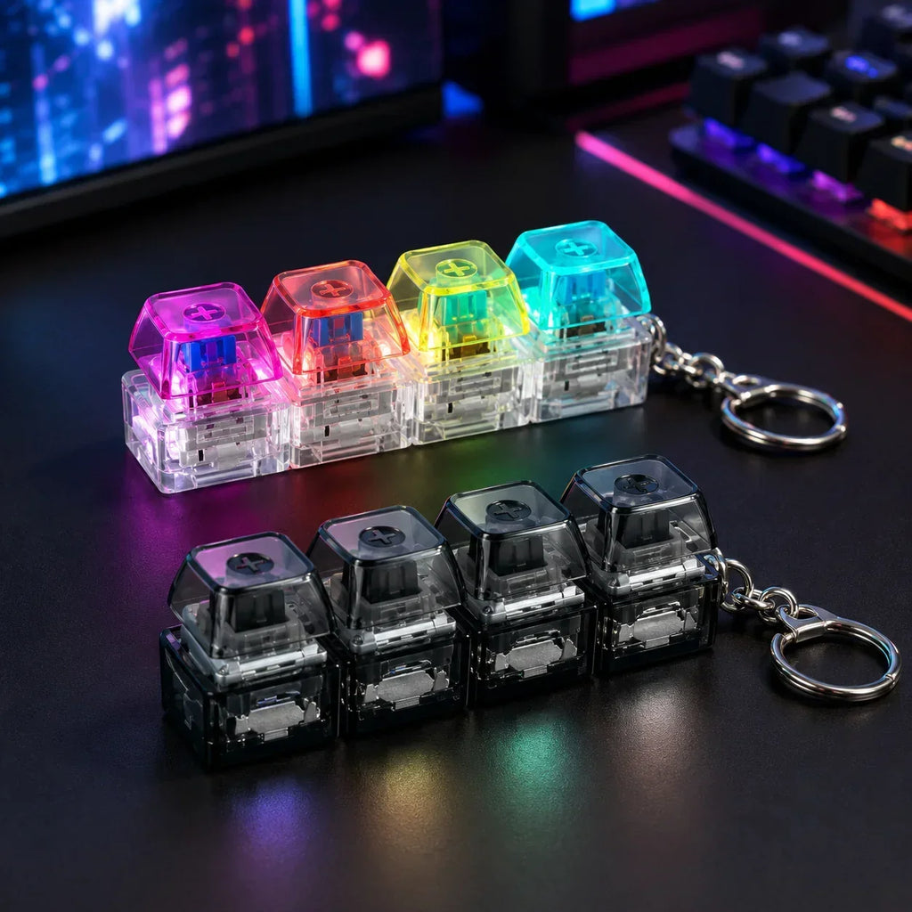 1 Pcs 4-Key Mechanical Keyboard Fidget Keychain, Clicky Stress Relief Toy