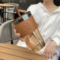 Aesthetic Slub Glass Sipper Cup With Straw 450ML
