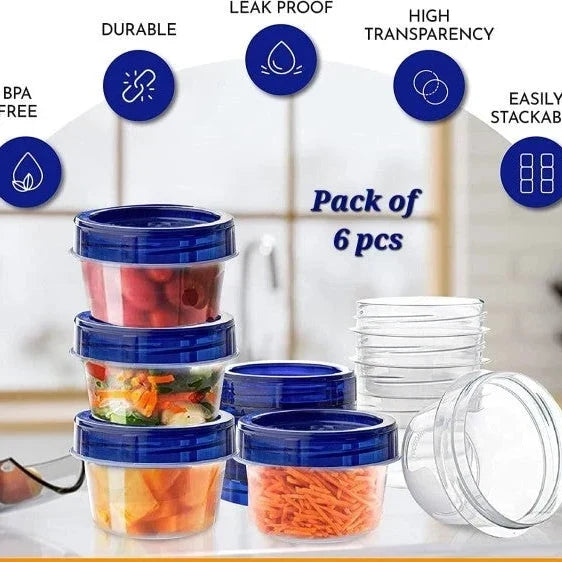 Set Of 6 Mini Plastic Storage Jars For Snacks, Spices & Small Items