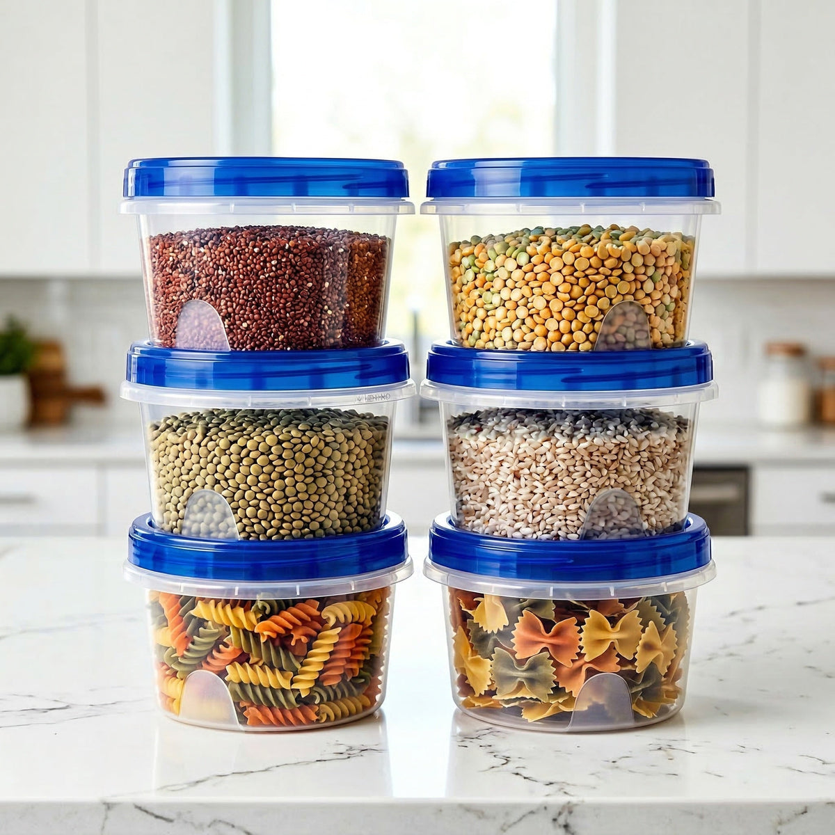 Set Of 6 Mini Plastic Storage Jars For Snacks, Spices & Small Items