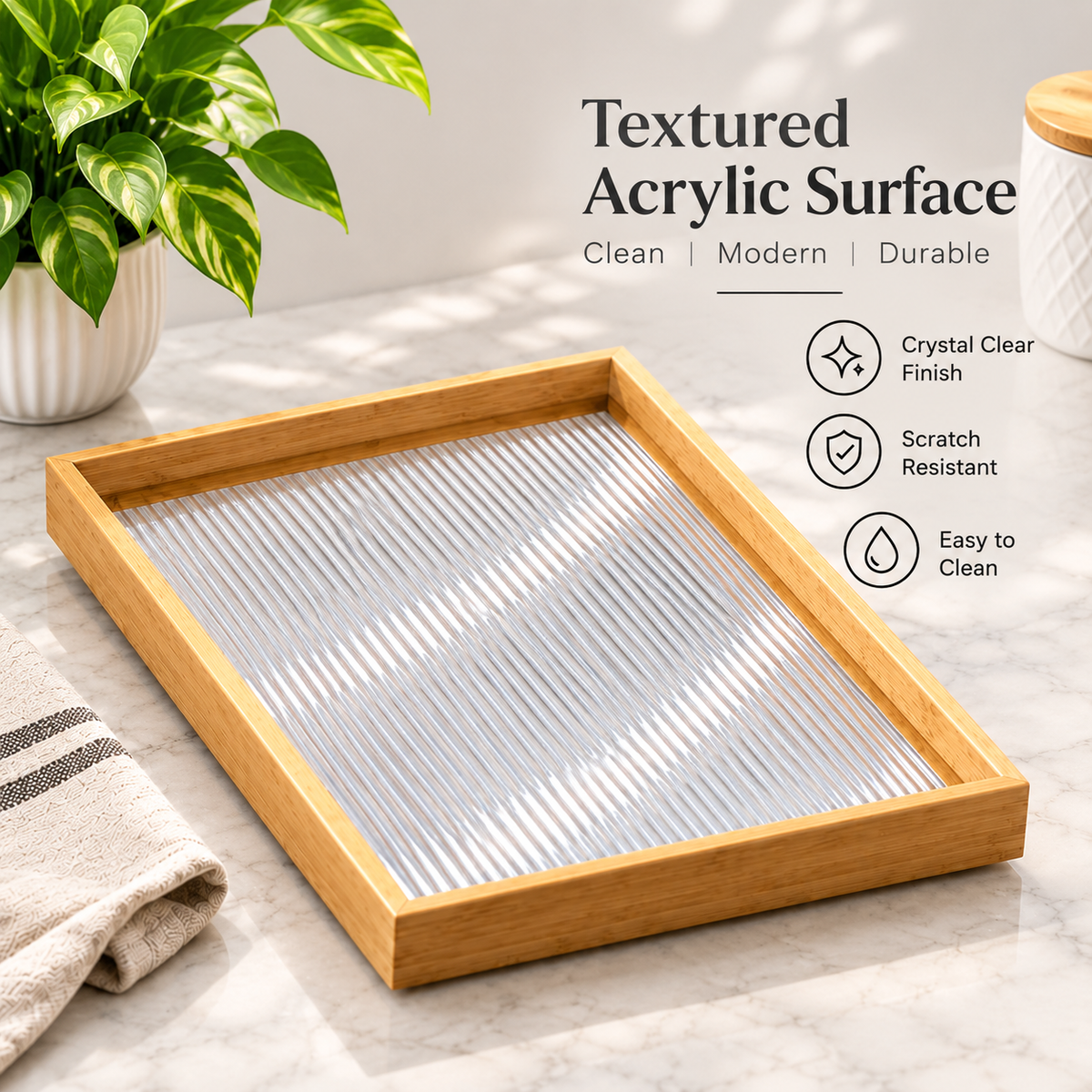 Premium Textured Acrylic Serving Tray | Elegant Decorative & Serving Tray