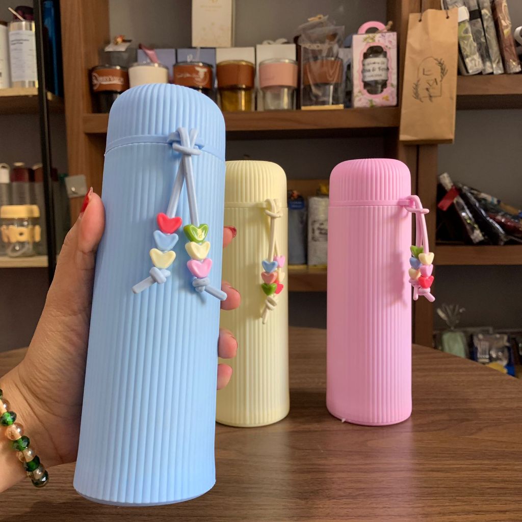 Pastel Glass Water Bottle Silicone Sleeve & Beaded Strap (Random Color)