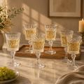Set of 6 clear 280ml stemmed drinking glasses and premium goblets for serving water, juice, mocktails and cold beverages. stemmed drinking glasses 280ml drinking glasses glass goblet set of 6 premium glass goblets water goblet set juice drinking glasses mocktail glasses stemmed glass set clear drinking goblets drinking glasses set of 6