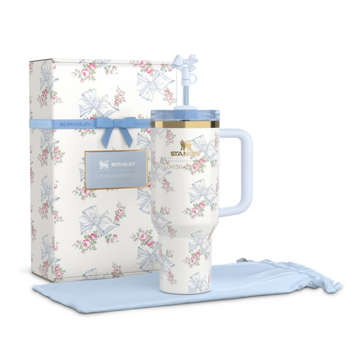 The Stanley X LoveShackFancy Holiday Quencher 40 OZ  - Rosa Beaux Blue