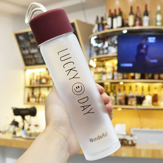 400ML Glass Drinking Bottle Leak Proof Lid & Easy Carry Strap