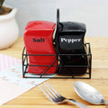 Ceramic Salt & Pepper Shaker Set with Metal Holder